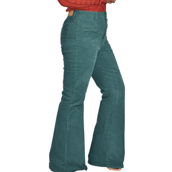 American Eagle Super Hi Rise Flare Corduroy Pants Green Button Fly Retro Teal 8 - Picture 6 of 15